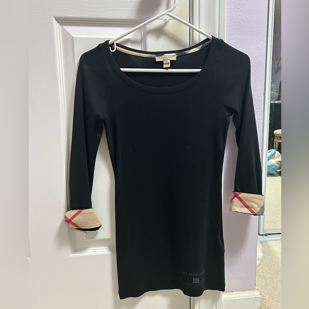 Burberry Black Top with Plaid Detail
